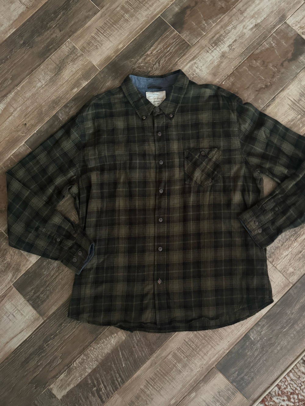 Weatherproof Dark Olive Plaid Button-Down Shirt